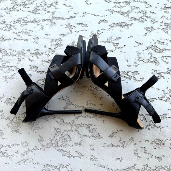 Women's L.A.M.B. Black Kandis Leather Fabric Strappy Heels Slingback Sandals 8M - Picture 6 of 11